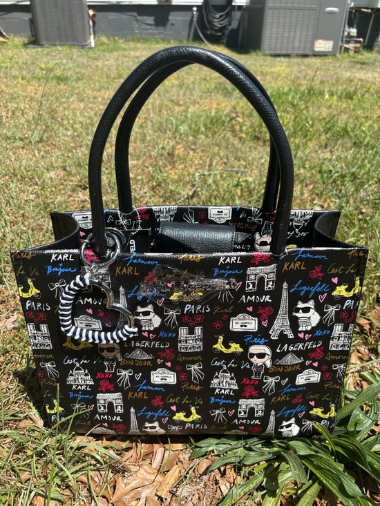 Karl Lagerfeld Handbags - Karl Lagerfeld Black Multicolor Paris Print Tote